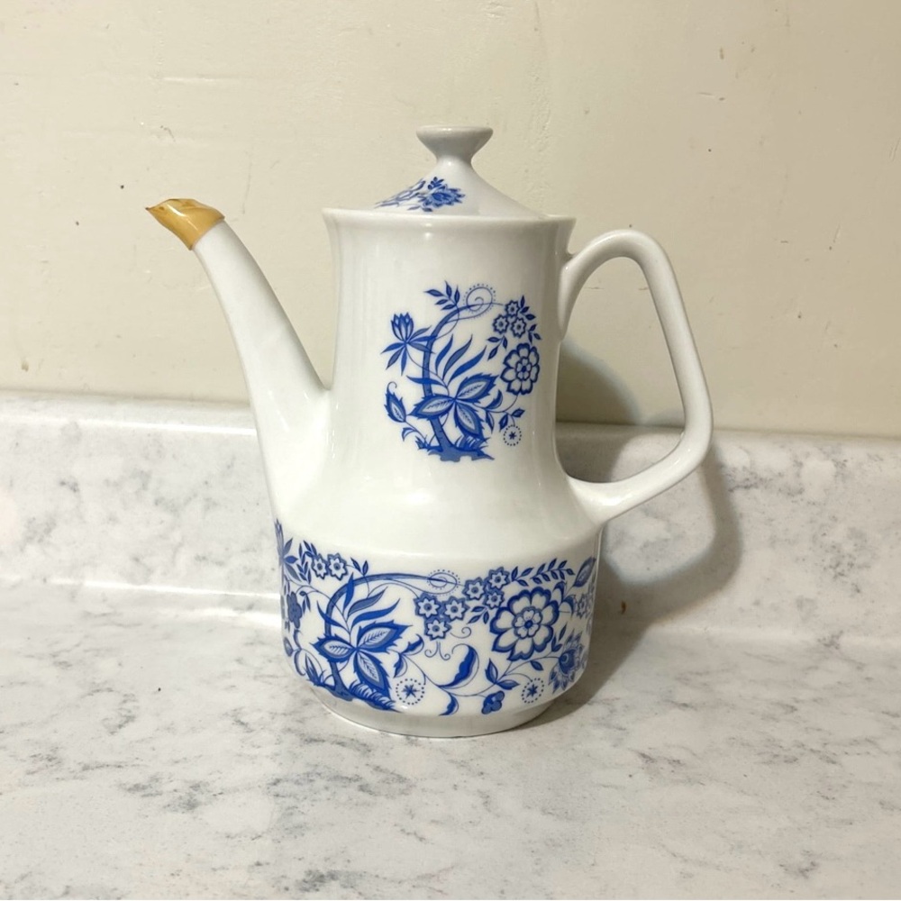Floral Blue and White Teapot